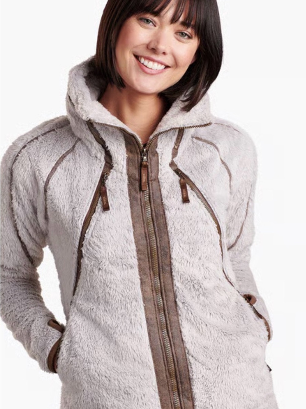 KÜHL Flight Jacket Women’s Medium Fleece Full Zip Thumbholes Taupe Brown Soft